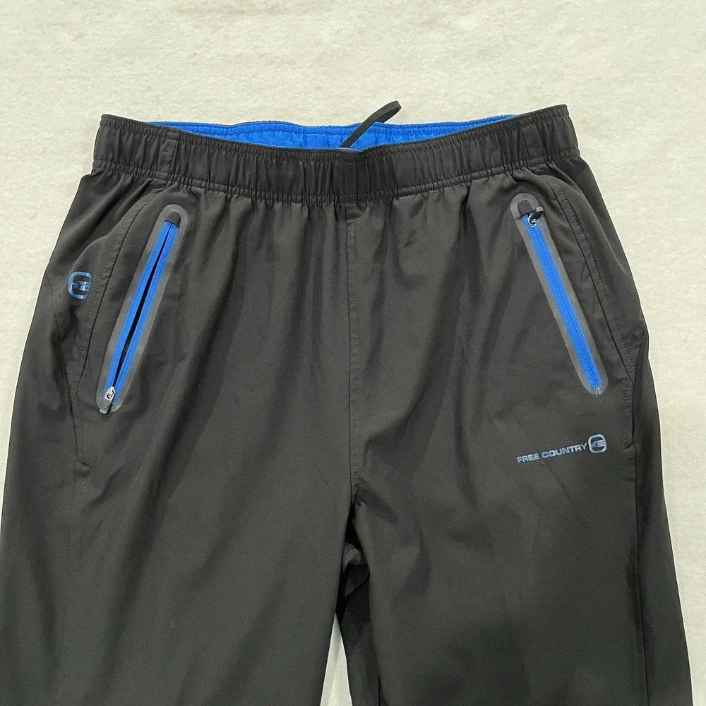 Free Country Men's Black Ankle Zip Micro-Tech Blue Accents Pants Large Y2K